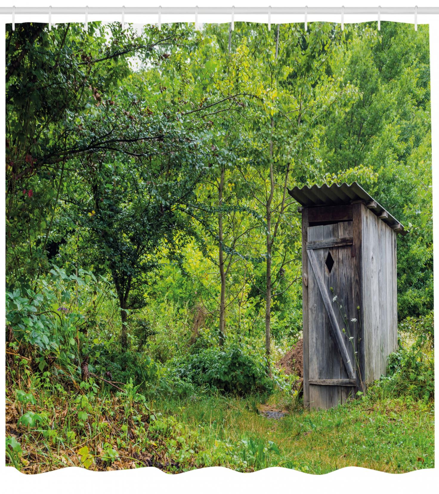 Outhouse Shower Curtain, Old Ancient Cottage Outhouse in a Spring
