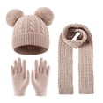 thumbnail image 2 of 3 Pcs Kids Winter Knit Hat Scarf Gloves Set for Boys Girls Pompom Beanie Thick Thermal Sets for Outdoor Ski Wear Khaki 3-12 Years, 2 of 5