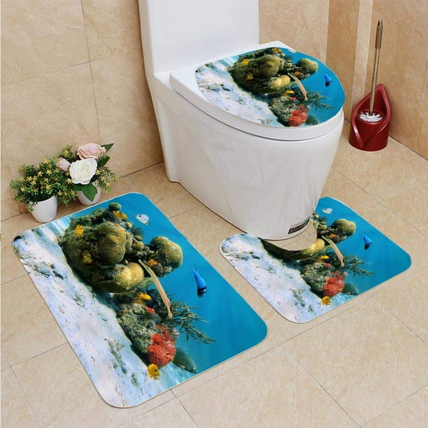XDDJA Corals in Caribbean sea 3 Piece Bathroom Rugs Set Bath Rug