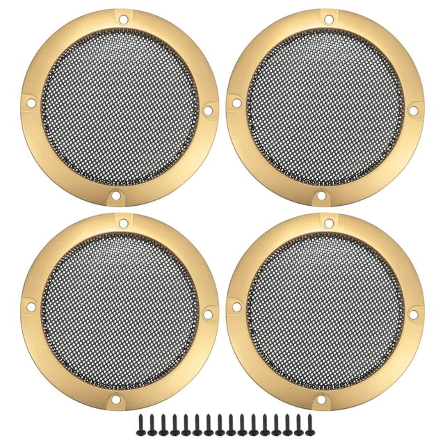 Unique Bargains Universal 3' Car Speaker Grills Cover Mesh Round 3 Inch Audio Speaker Subwoofer Guard Protector Case with Screws Iron Gold Tone Black - Pack of 4