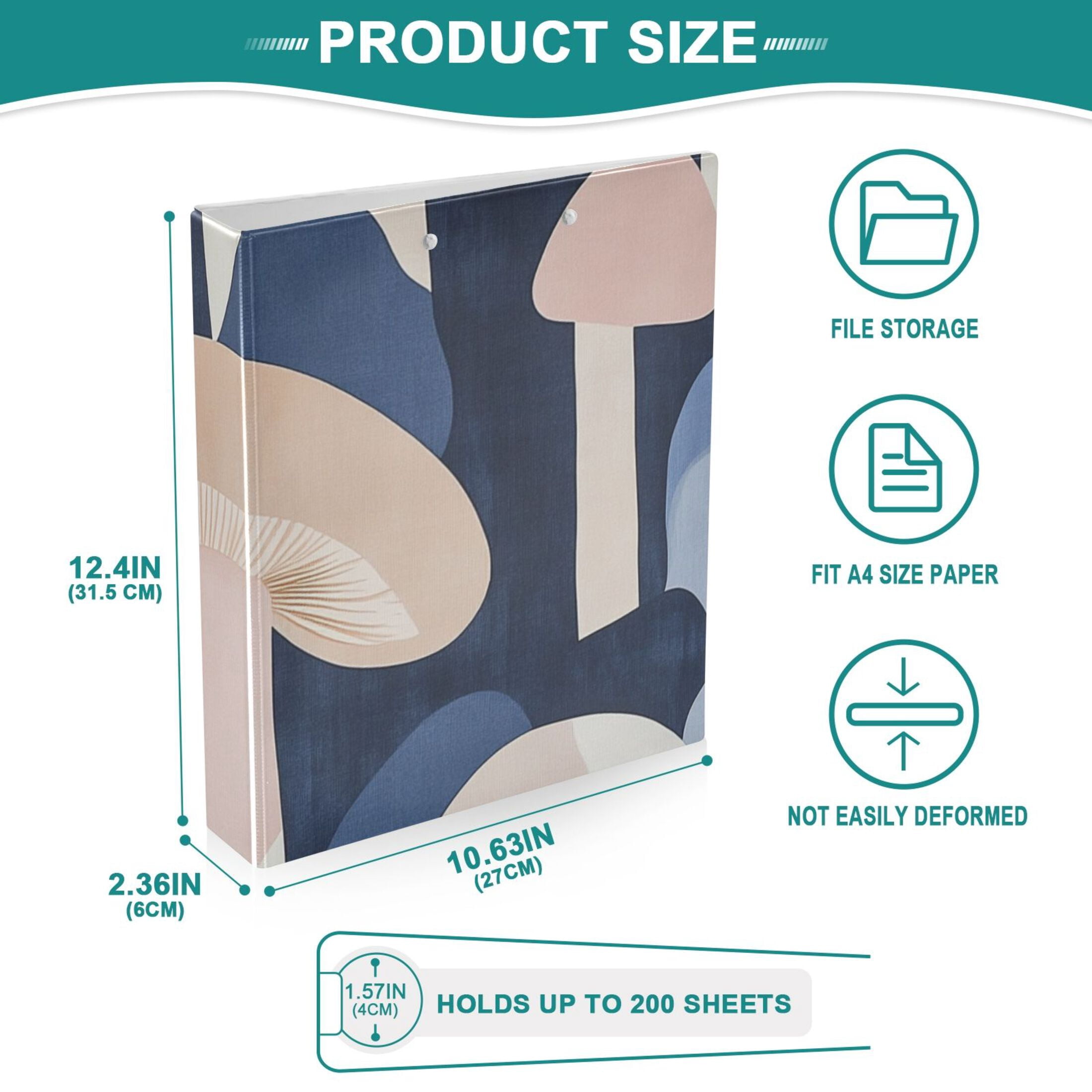 Mushrooms Doodle 3 Ring Binders 1.5 inch Hardcover File Folders with Interior Pockets A4 Size Organizer for School Office Hospital