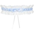 thumbnail image 1 of Blue Wedding Garter Floral Lace One Size Elastic Bridal Garters with bow, 1 of 7