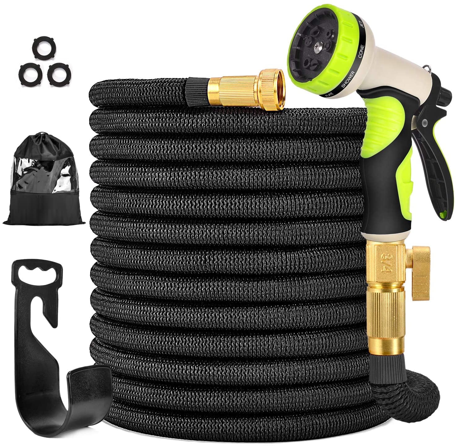 Ovareo Garden Hose 50 Feet Expandable Garden Hose Strongest Expanding Garden Hose on The Market with Triple Layer Latex Core & Latest Improved Extra Strength Fabric. Green