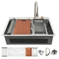 thumbnail image 2 of 33" Drop in Waterfall Kitchen Sink - 33*22 inch Single Bowl 16 Gauge Stainless Steel Ledge Workstation Kitchen Sinks with Pull-Out Faucet & Cup Washer, 2 of 12