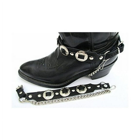 Western Biker Boot Chains Black Leather with Triple Nickel Conchos