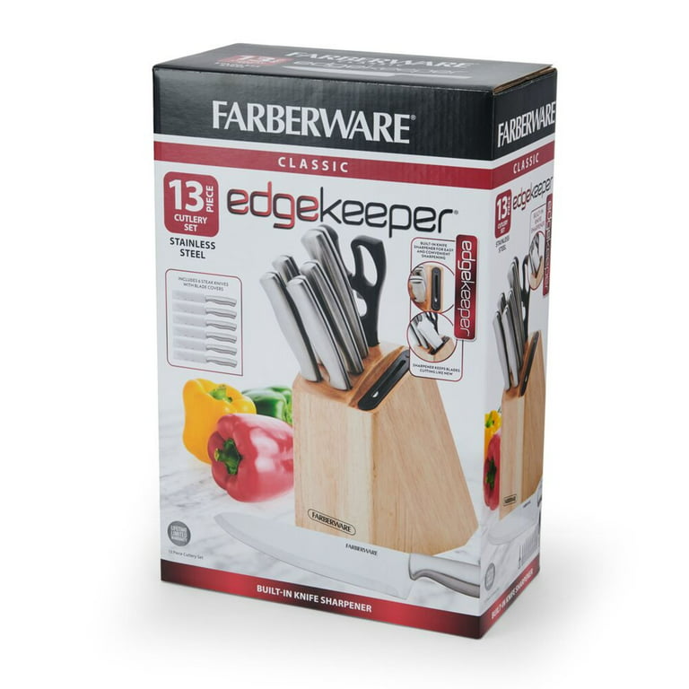 Farberware 13Piece Stainless Steel Knife Block Set Built in Sharpener in  Drawer Steak Knives Naturalkitchen knives set , Knife