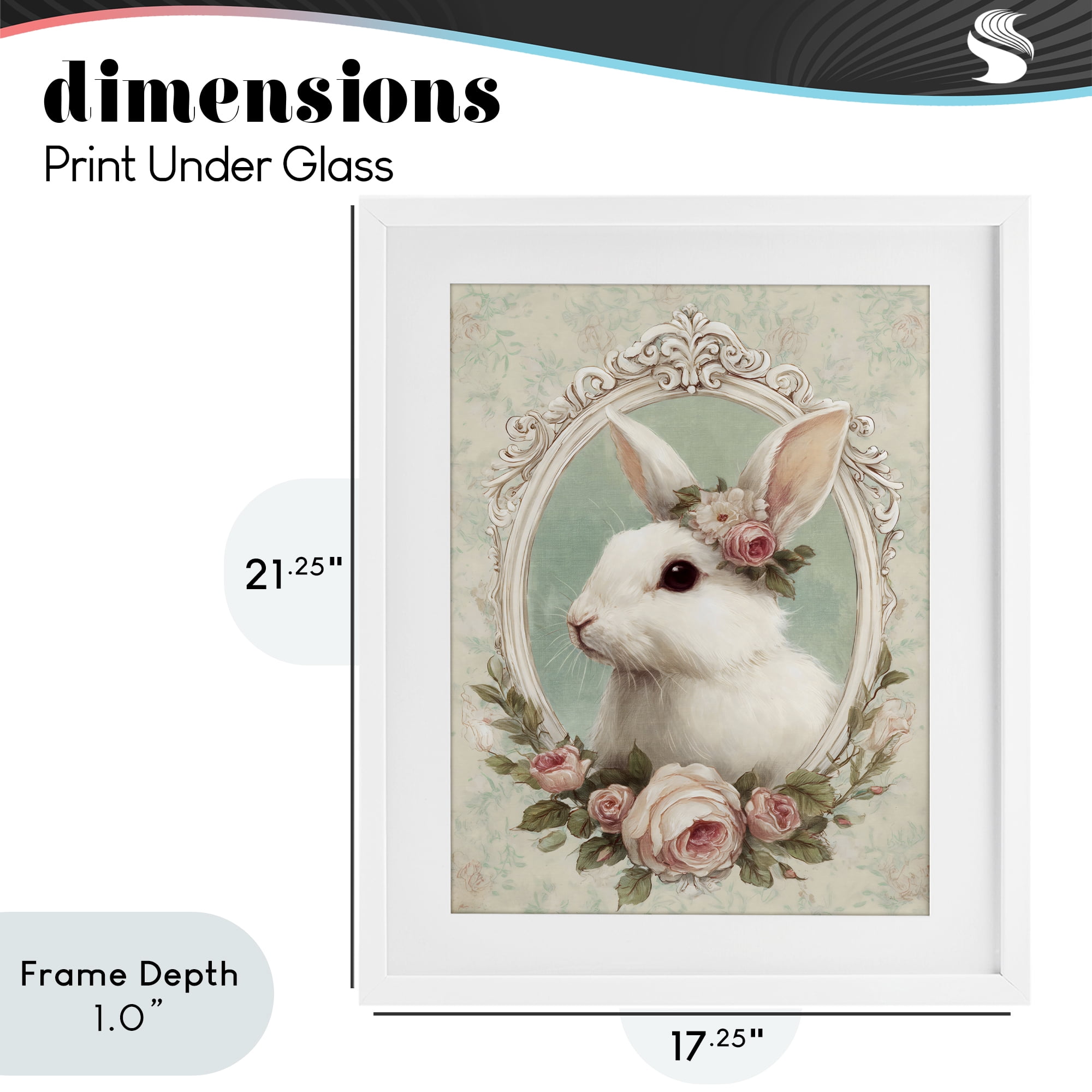 Stupell Industries Flower Fringed Bunny Portrait White Framed Print Under Glass, design by Ink Drop Loft