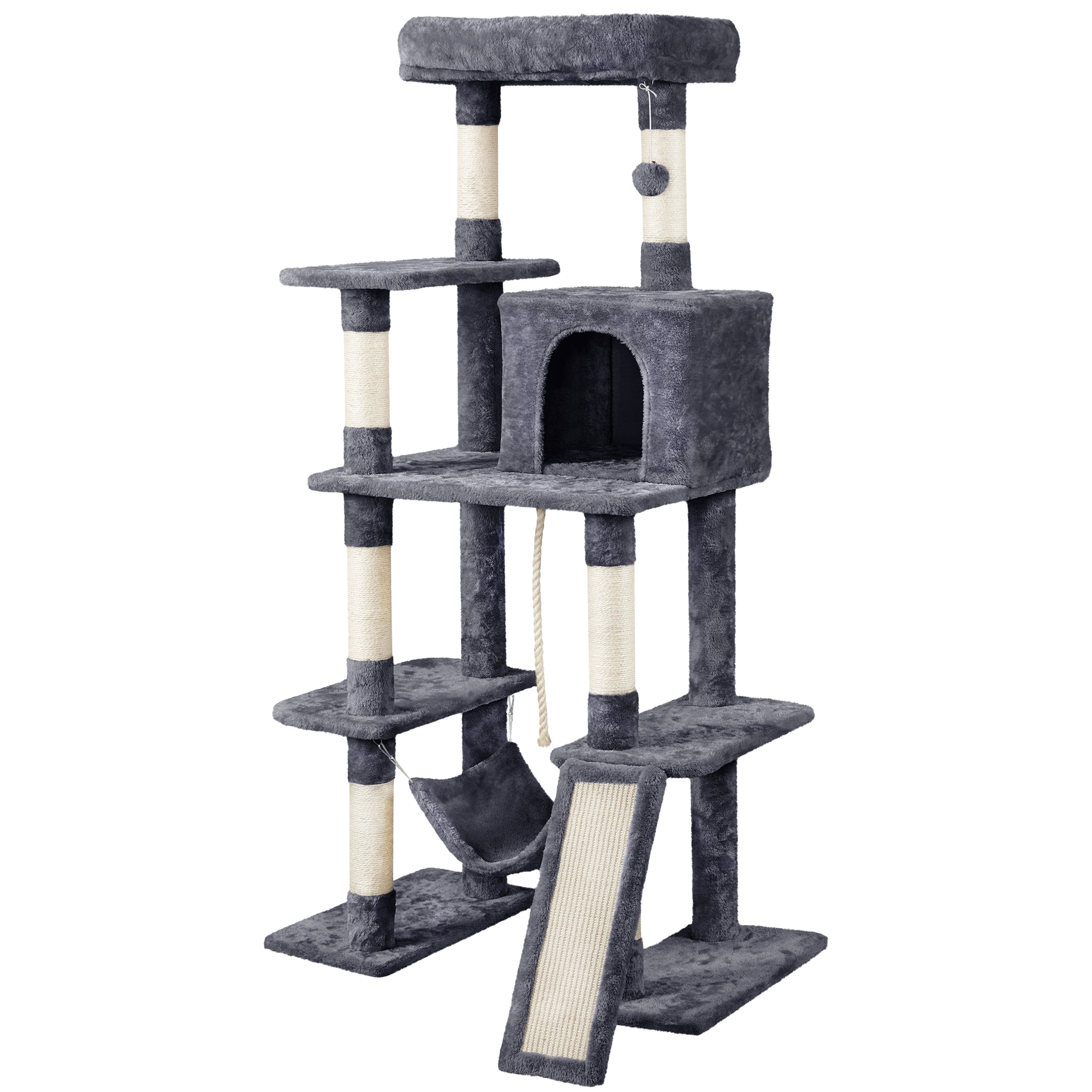 Yaheetech 63 Inch Multilevel Cat Tree with Hammock and 7 Scratching Posts, Dark Gray