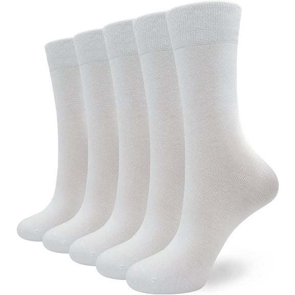 SERISMPLE Women's Mid-Calf Socks 5 Pair Slub Casual Socks Soft & Lightweight (White,Small)