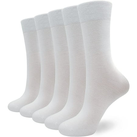 

SERISIMPLE 5 Pairs Bamboo Dress Casual Sock for Women Mid-Calf Crew Socks Soft Lightweight (White Small)