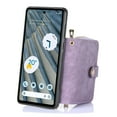 thumbnail image 6 of Wallet Case for Google Pixel 7a, Adjustable Detachable Crossbody Zipper Purse Case with Card Holder & Kickstand, PU Leather Flip Folio Case for Google Pixel 7a, Purple, 6 of 12