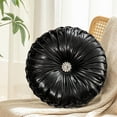 thumbnail image 5 of Round Velvet Pillow - Shiny Border Sofa Cushion Bedside Decor Futon Accent Pillow Wrinkle-Resistant Hypoallergenic Gift-Ready Home Decor(Black), 5 of 6