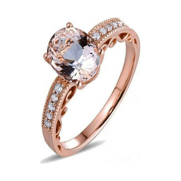 Antique 1.25 Carat oval cut Morganite and Diamond Engagement Ring in 14k Rose Gold morganite & diamond engagement ring