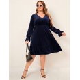 thumbnail image 5 of HA-EMORE Women's Plus Size Wrap V Neck Velvet Dress Swing Dress Long Sleeve Party Dress, 5 of 8