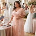 thumbnail image 2 of Agnes Orinda Women's Plus Size Wedding Guest Dress Sequin Printed Pattern Wrap V Neck Short Sleeve Cocktail Party Prom Long Dresses with Tie Waist 3X Champagne, 2 of 7