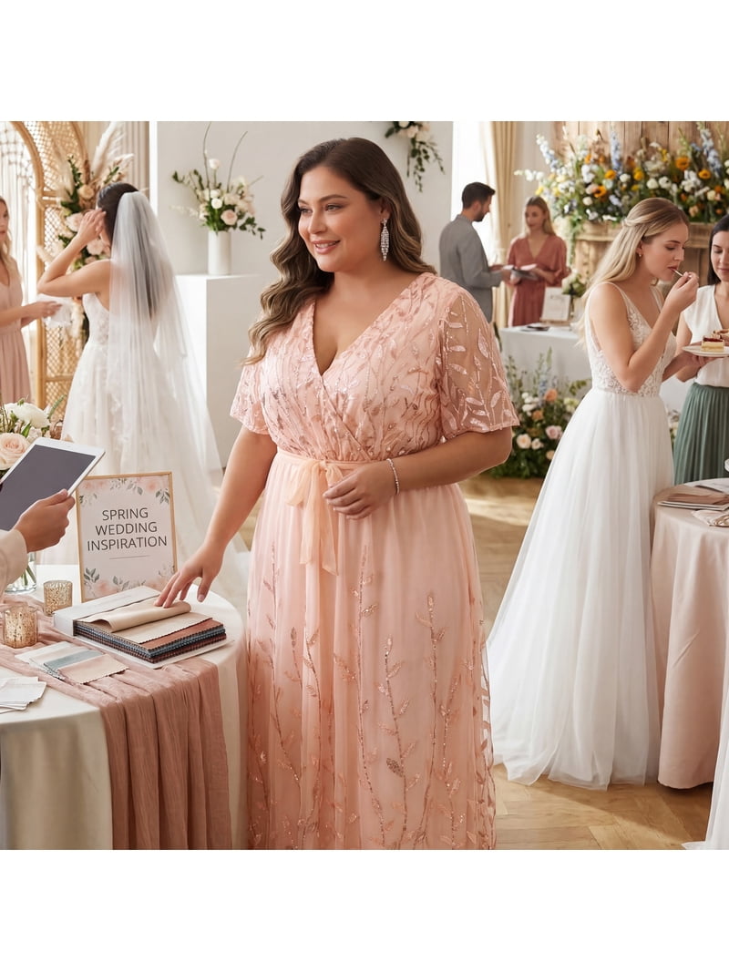 Agnes Orinda Women's Plus Size Wedding Guest Dress Sequin Printed Pattern Wrap V Neck Short Sleeve Cocktail Party Prom Long Dresses with Tie Waist L Agnes Orinda Women's Plus Size Wedding Guest Dress Sequin Printed Pattern Wrap V Neck Short Sleeve Cocktail Party Prom Long Dresses with Tie Waist L