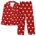 thumbnail image 3 of Odbmxy Pajama Sets Women Plus Size Womens Pajamas Fashion Red Loose Heart Print Button up Lounge Sets 2 PC, 3 of 6