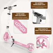 UPGO Kick Scooter for Ages 6+, Kids, Teens & Adults, 240 lb Max Load, Foldable, 8-Inch Wheels, Pink