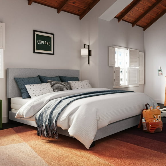 Aura Fabric Upholstered King Size Bedframe with Padded Headboard