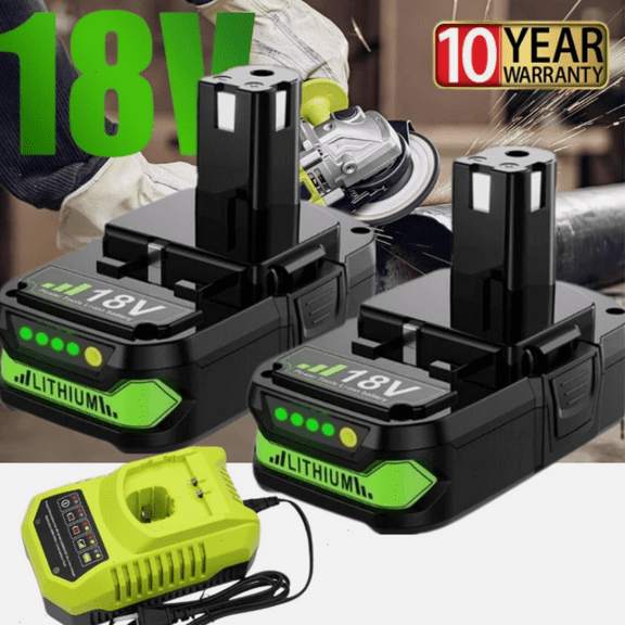 2Pack 3.6Ah Repacement for Ryobi 18V Battery with P117 Charger Compatible with 18V P102 P103 P104 P105 P107 P108 P109 Battery & Charger Kit