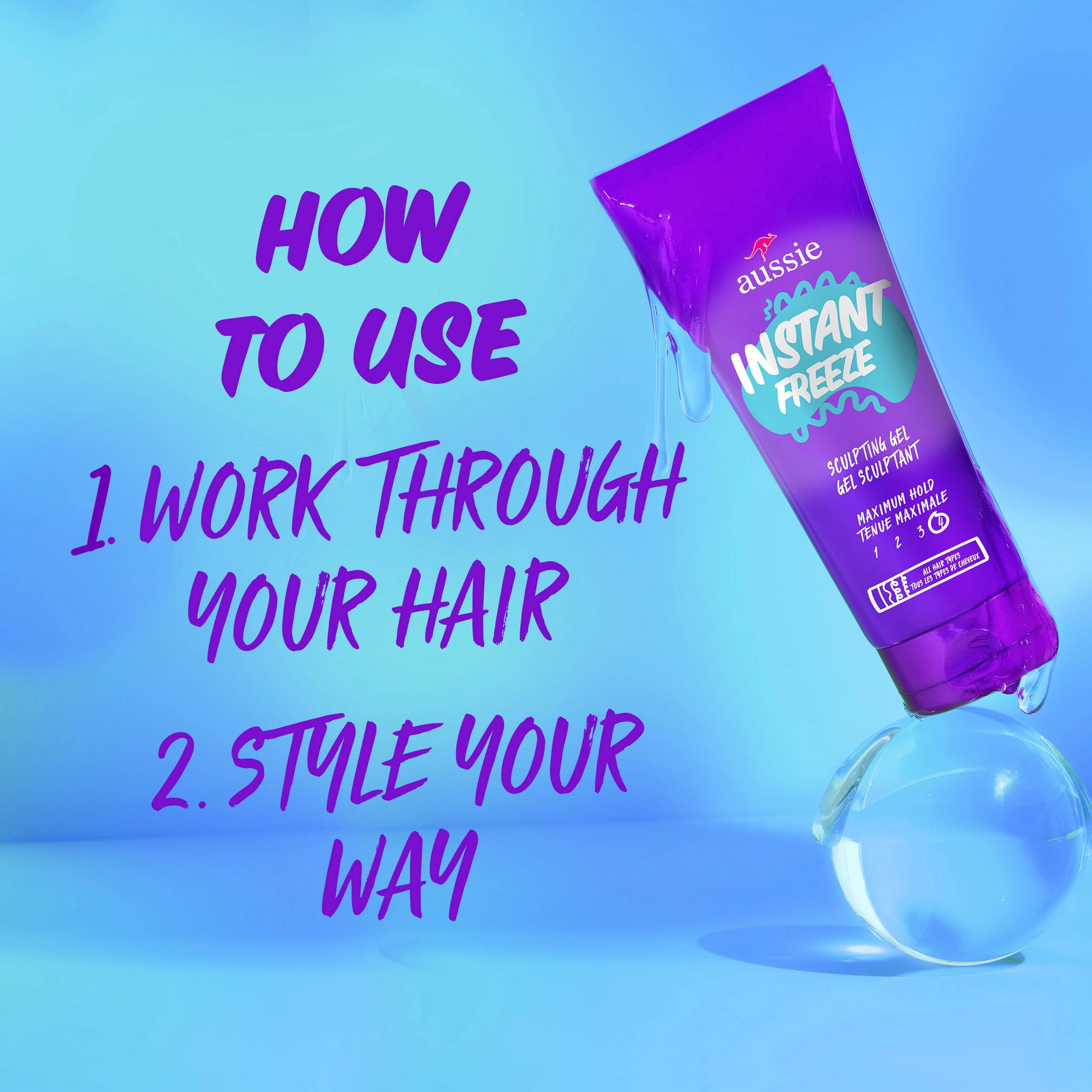 Aussie Instant Freeze Sculpting Hair Gel for Curly Hair, Straight Hair, and Wavy Hair, 7 oz