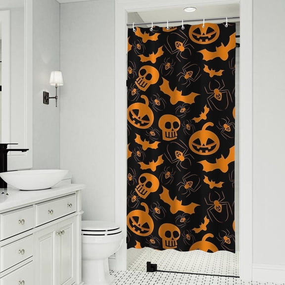 Halloween Pumpkins Bats Spiders and Skulls Shower Curtain 36"x72" ,Bathroom Decorative Shower Curtains Set with 12 Hooks,Modern Waterproof Washable Shower Curtain