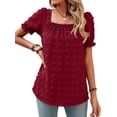 thumbnail image 6 of ZXSXSY Women Swiss Dot Elastic Square Neck Puff Short Sleeve Smocked Top, 6 of 7