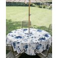 thumbnail image 2 of Outdoor Tablecloth with Umbrella Hole Zipper Indigo Blue Wildflower Round Tablecloth 60" Waterproof Outside Table Cloth Classic Florals Farmhouse Botanical Patio Table Cover Tablecloths for Picnic, 2 of 8