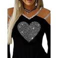 thumbnail image 3 of FASHIONWT Women Sexy Off-Shoulder Long-Sleeved Diamond-Studded Slim-Fit T-Shirt Top, 3 of 4