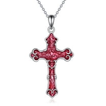 Red Cross Necklace for Women Sterling Silver Cross Pendant Jewelry Birthday Christian Graduation Gifts