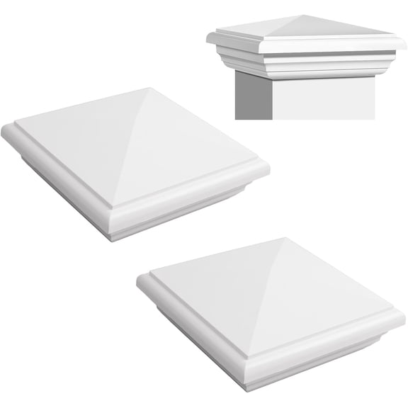 4x4 inch PVC Post Caps 2Pcs Wooden Fence Caps Peaked Square Post Decking Caps Outdoor Caps for Fence Protection (White)