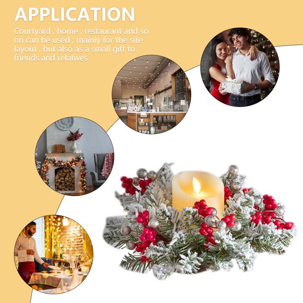 Portavelas de Navidad Guirnalda Frutos rojos flocados para la cocina (2 piezas)