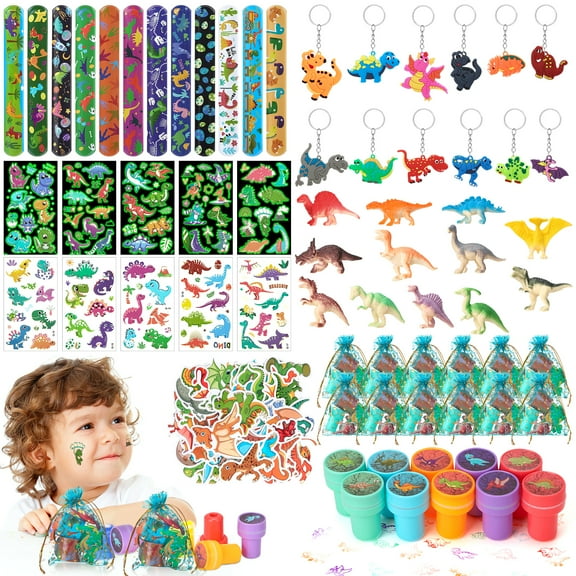 sixwipe 118 Pcs Dinosaur Party Favor for Kids, Funny Birthday Party Supplies with Dino Gift Bags and Box, Stickers, Pinata Fillers, Assorted Toys Gifts for Kid Carnival Prizes