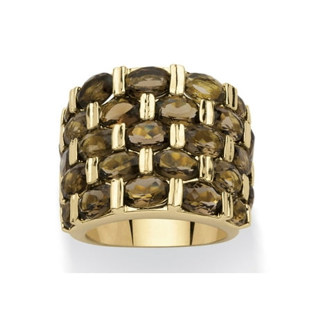 - 15.07 TCW Round Genuine Smoky Quartz 14k Yellow Gold-Plated Five-Row Ring