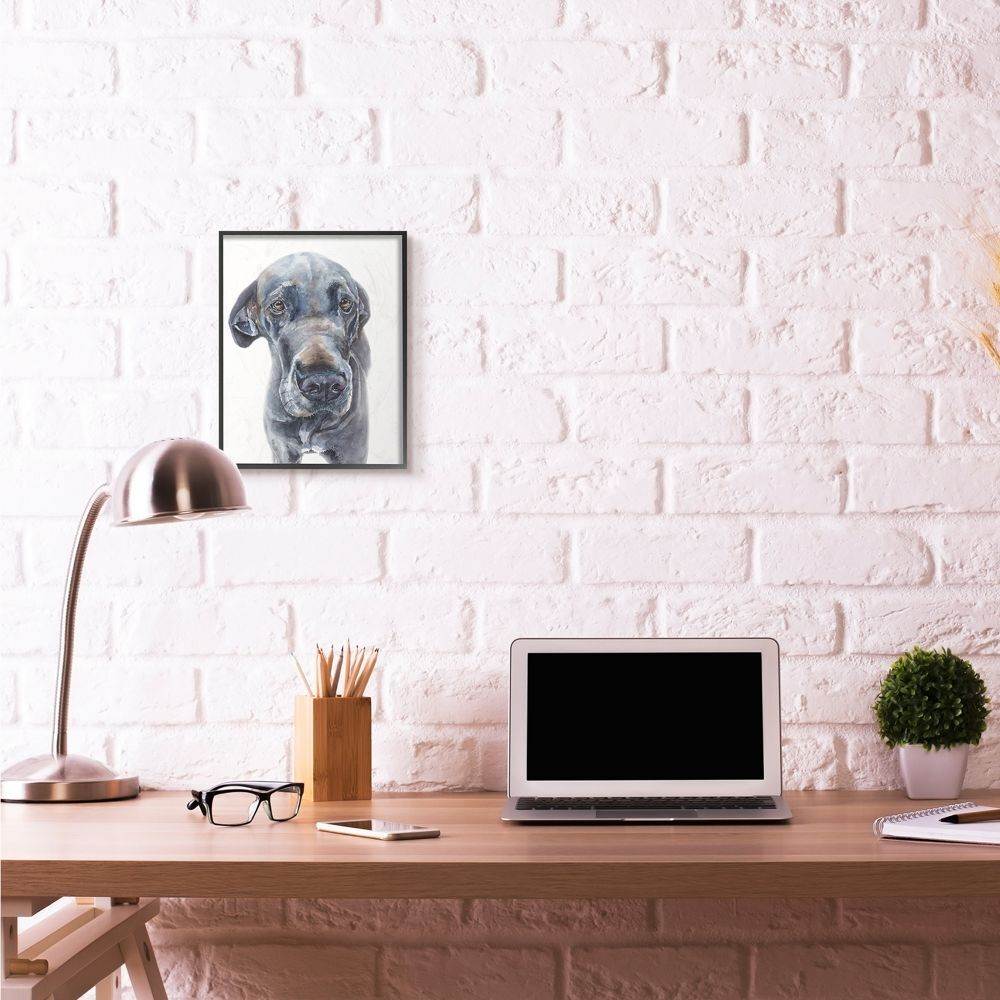Stupell Industries Cute Great Dane Dog Pet Animal Watercolor Painting Framed Giclee Texturized Art by George Dyachenko