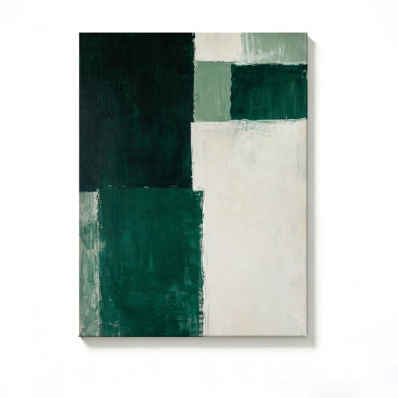 Lavish Cover 24x36 Inch Deep Emerald Green Geometric Abstract Canvas Wall Art, Minimalist Neutral Modern Home Decor, No Frame