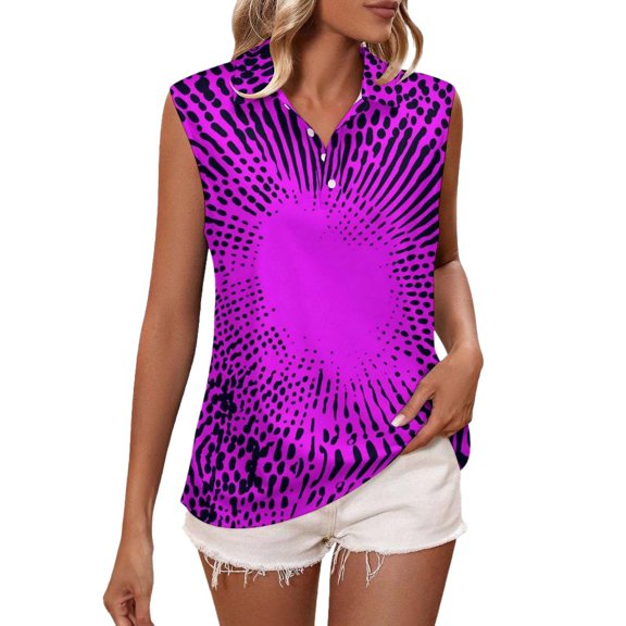 VOUZZA Women's Sleeveless Polka Dot Print Lapel Polo Golf Shirt Athletic Tennis Tank Top Sports Activewear