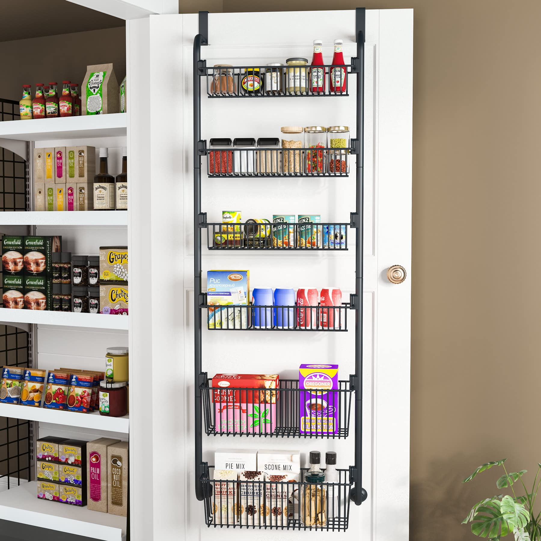 Over the Door Pantry Organizer, ZRSDIXKI 6 Tier Metal Pantry Door