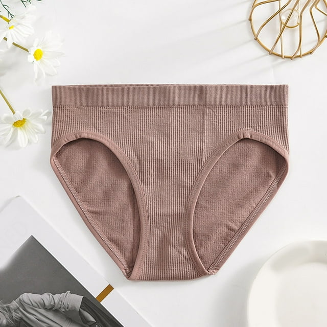 WILLBEST cotton Underwear for Women Set Plus Size Women Mid Waist Solid Color Ribbed File cotton Breathable Seamless Briefs Panties