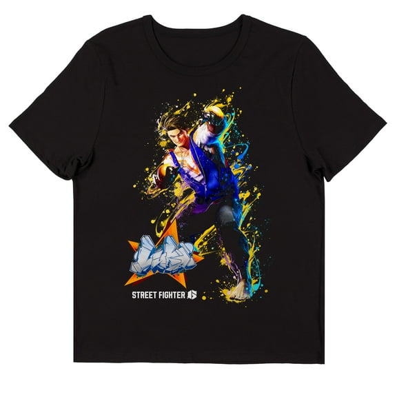 Street Fighter VI Luke Graffiti Name Crew Neck Short Sleeve Women's Black T-shirt-Medium