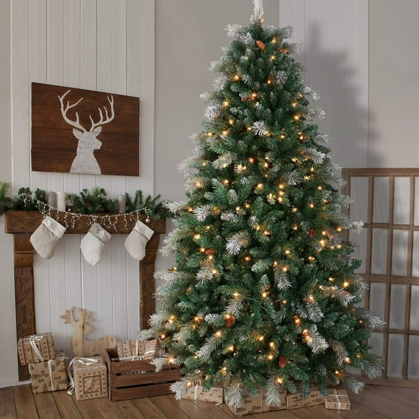 OasisCraft Pre-lit Snowy Aspen Spruce Christmas Tree 9 Foot & 800 Light ...