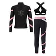 thumbnail image 2 of TiaoBug Kids Girls 3Pcs Sports Outfit Crop Top with Athletic Leggings Zipper Jacket Tracksuit Gym Set Black&Pink 16, 2 of 5