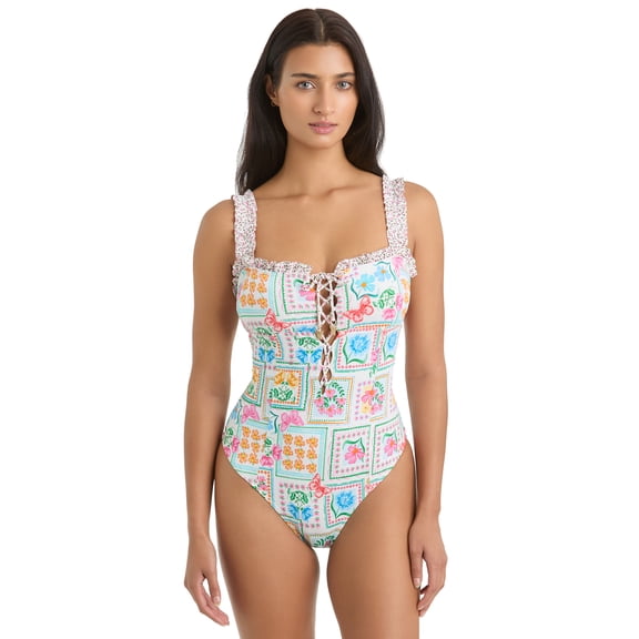Jessica Simpson Women's Multi Tie Front One-Piece Swimsuit, Sizes XS-2XL