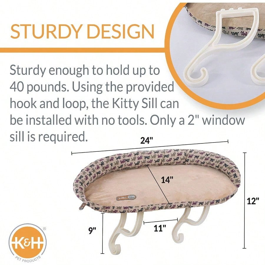 Bolster Kitty Sill Cat Window Perch Bed For Large Cats Orthopedic Window Hammock Holds 40 Lbs Washable Cover Indoor Windowsill Furniture Bed Seat - Tan/Kitty Unheated 14 X 24in