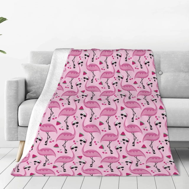 Fotbe Cute Watermelon Flamingo Manta de Franela Acolchonada con Estampado, Súper Suave y Esponjosa, Extra Grande para Sofá, Cama, Uso Todo el Año-60"x50"