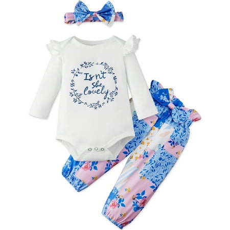 

Maxcozy Toddler Baby Girl Fall Winter Outfits Long Sleeve Ruffle Romper Floral Pants Headband Clothes Set 0-18 Months