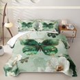 thumbnail image 2 of Homewish Watercolor Butterfly Bed Spread Queen, Chic White Blossoms Queen Coverlet Set, Green, 3pcs 1 Quilt and 2 Pillowcases, 2 of 7