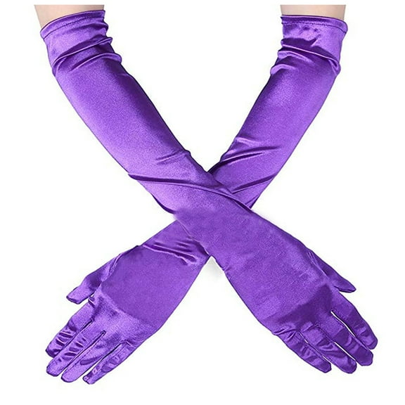 MIASHUI Women's Long Evening Gloves, Elegant Satin Gloves for Halloween Party, Wedding, Performance, Banquet Accessory Purple