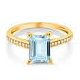thumbnail image 2 of Gem Stone King 10K Yellow Gold Sky Blue Aquamarine and White Diamond Engagement Ring for Women (1.53 Cttw, Emerald Cut 8X6MM, Gemstone March Birthstone, Available in Size 5, 6, 7, 8, 9), 2 of 5