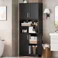 thumbnail image 4 of EastVita Bathroom Cabinet Farmhouse Storage Cabinet with Glass Doors and Adjustable Shelves Freestanding Kitchen Pantry Cabinet Cupboard for Living Room Dining Room Black 67 H, 4 of 8